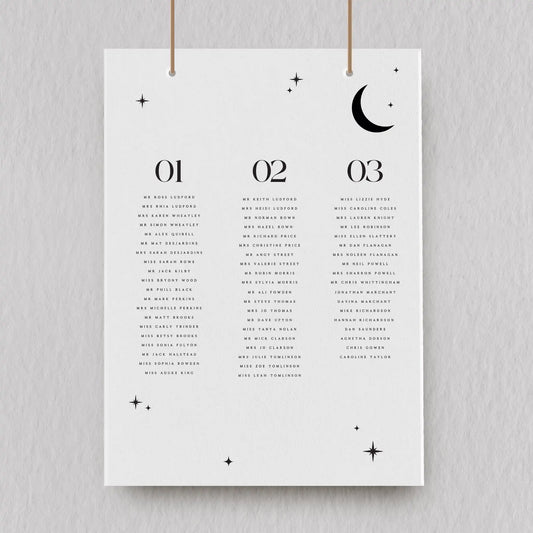 Celestial Star Design Seating Plan Chart For A Wedding