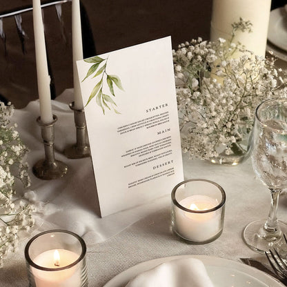Farrah Green Leaf Wedding Menu Card | Minimalist Botanical Foliage Ivy and Gold Wedding Stationery