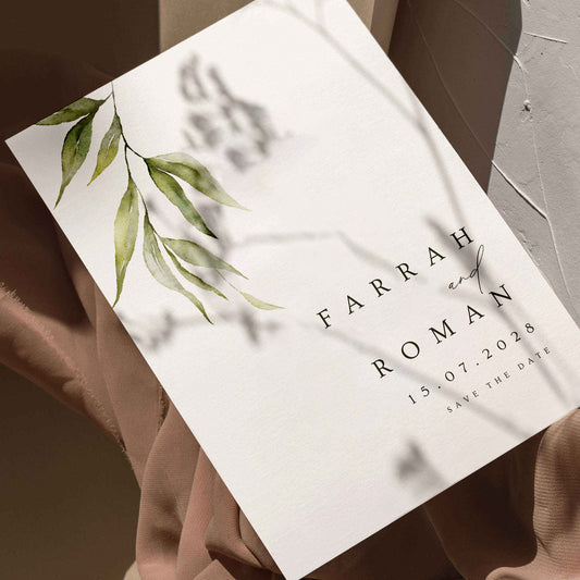 Farrah Botanical Leaf Wedding Save The Date