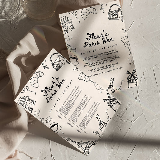 Fleur Parisian Hen Itinerary & Invitation Digital Template