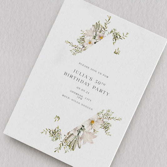 Simple Floral Birthday Party Invitation
