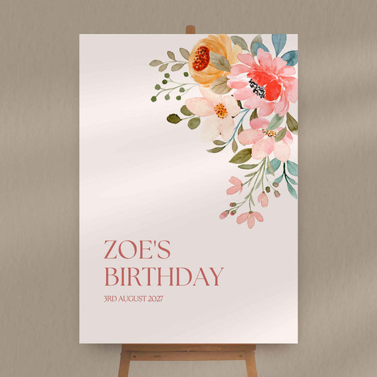 Pink Floral Birthday Sign