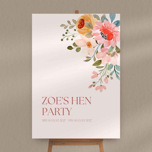 Pink Floral Hen Party Sign