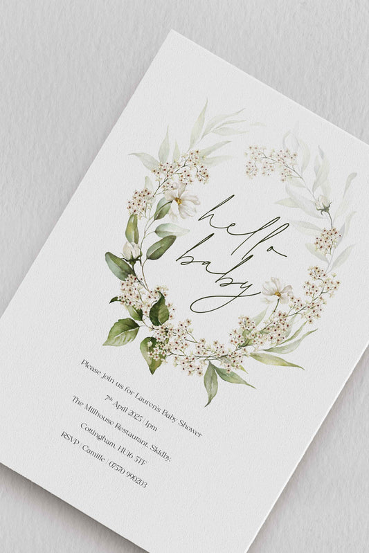 Hello Baby, Foliage Baby Shower Invitation - Ivy and Gold Wedding Stationery