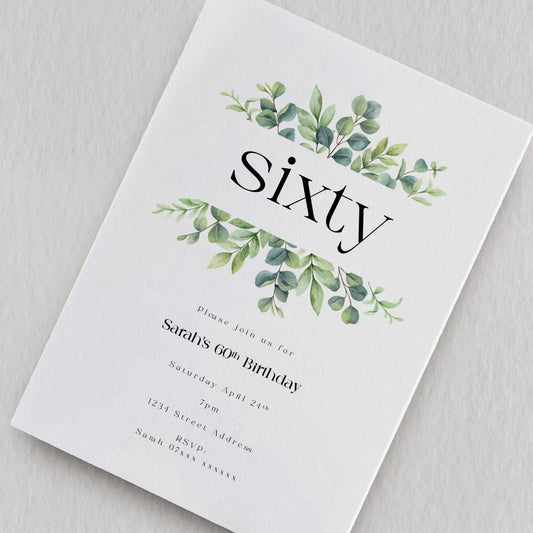 Birthday Party Invitation With Simple Foliage Design