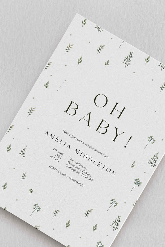 Foliage Pattern Baby Shower Invitation - Ivy and Gold Wedding Stationery