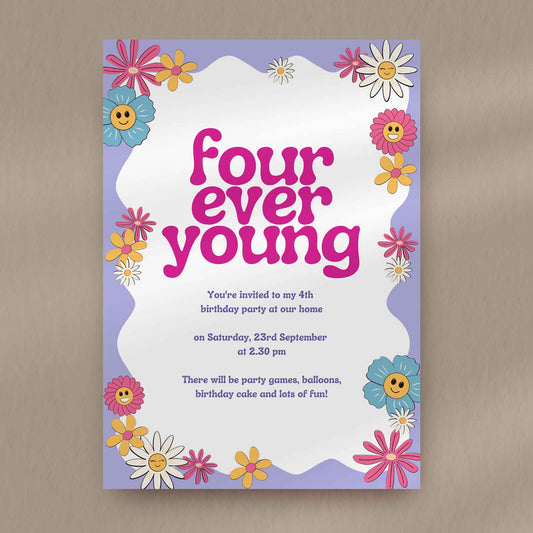 Four Ever Young Birthday Party Invitation