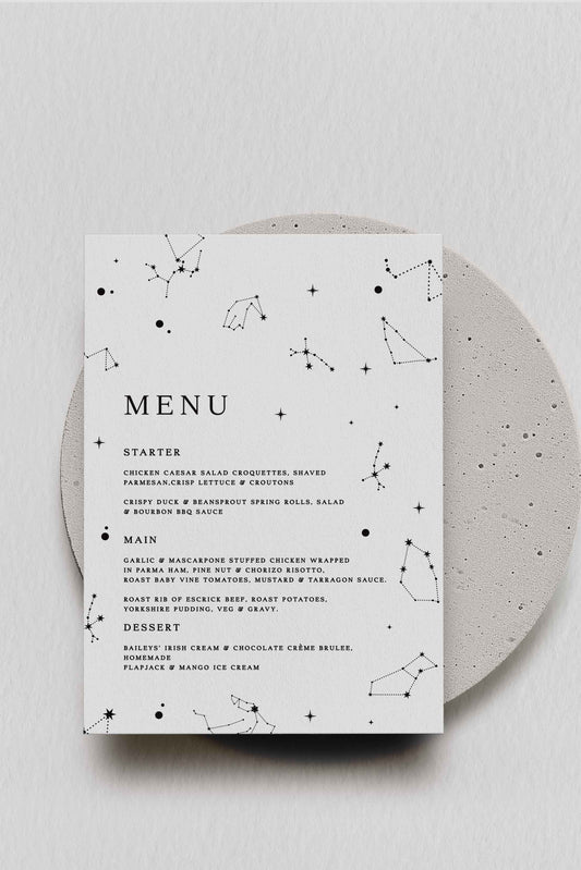 Freya | Constellation Wedding Menu - Ivy and Gold Wedding Stationery