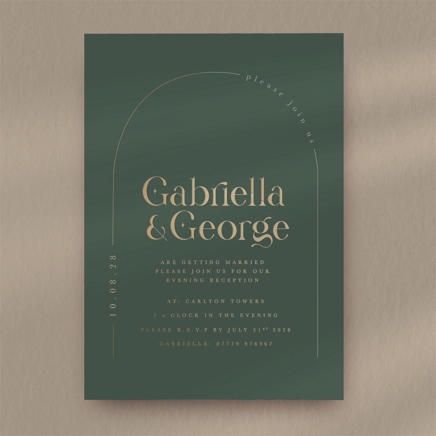 Gabriella Evening Invitation - Ivy and Gold Wedding Stationery