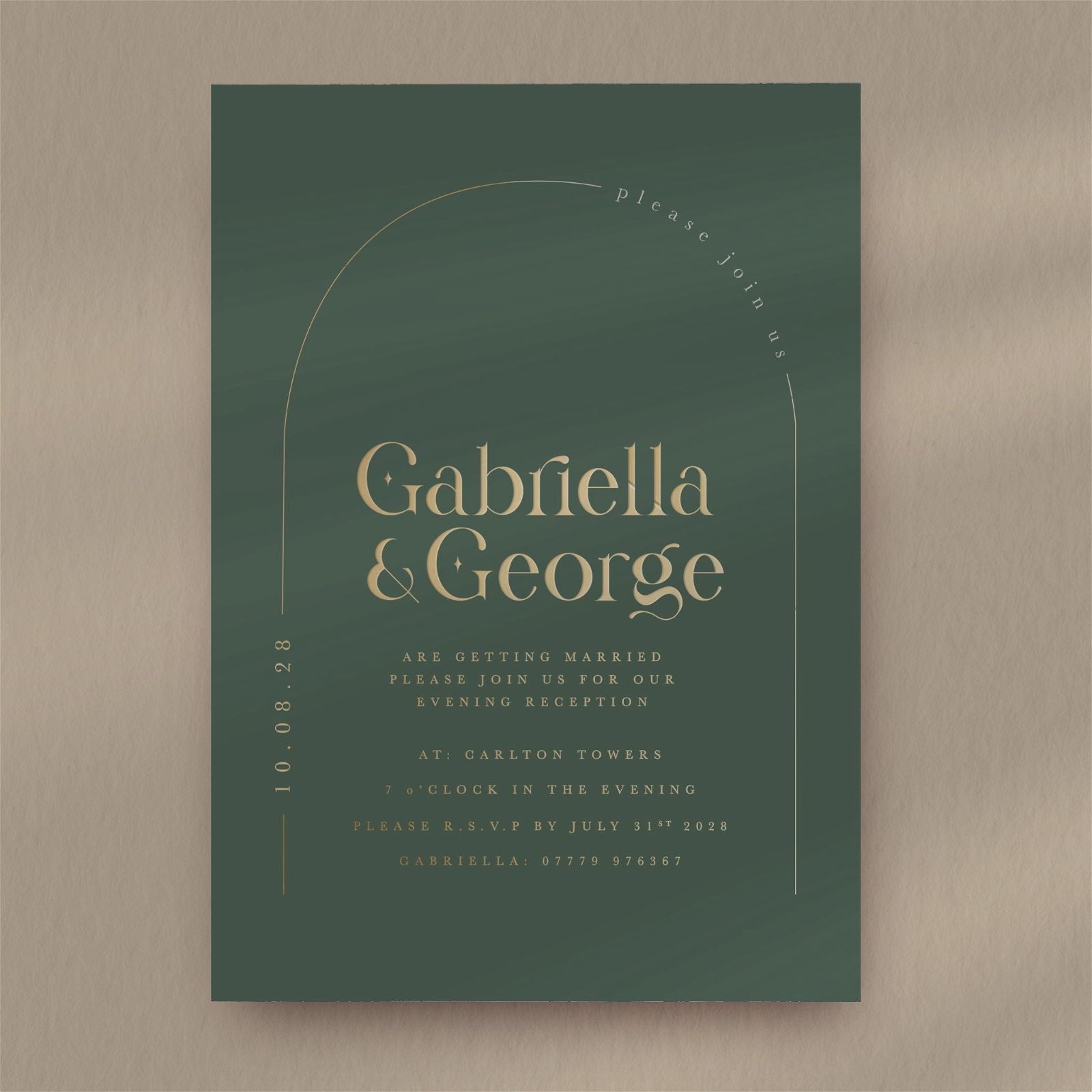 Gabriella Evening Invitation - Ivy and Gold Wedding Stationery