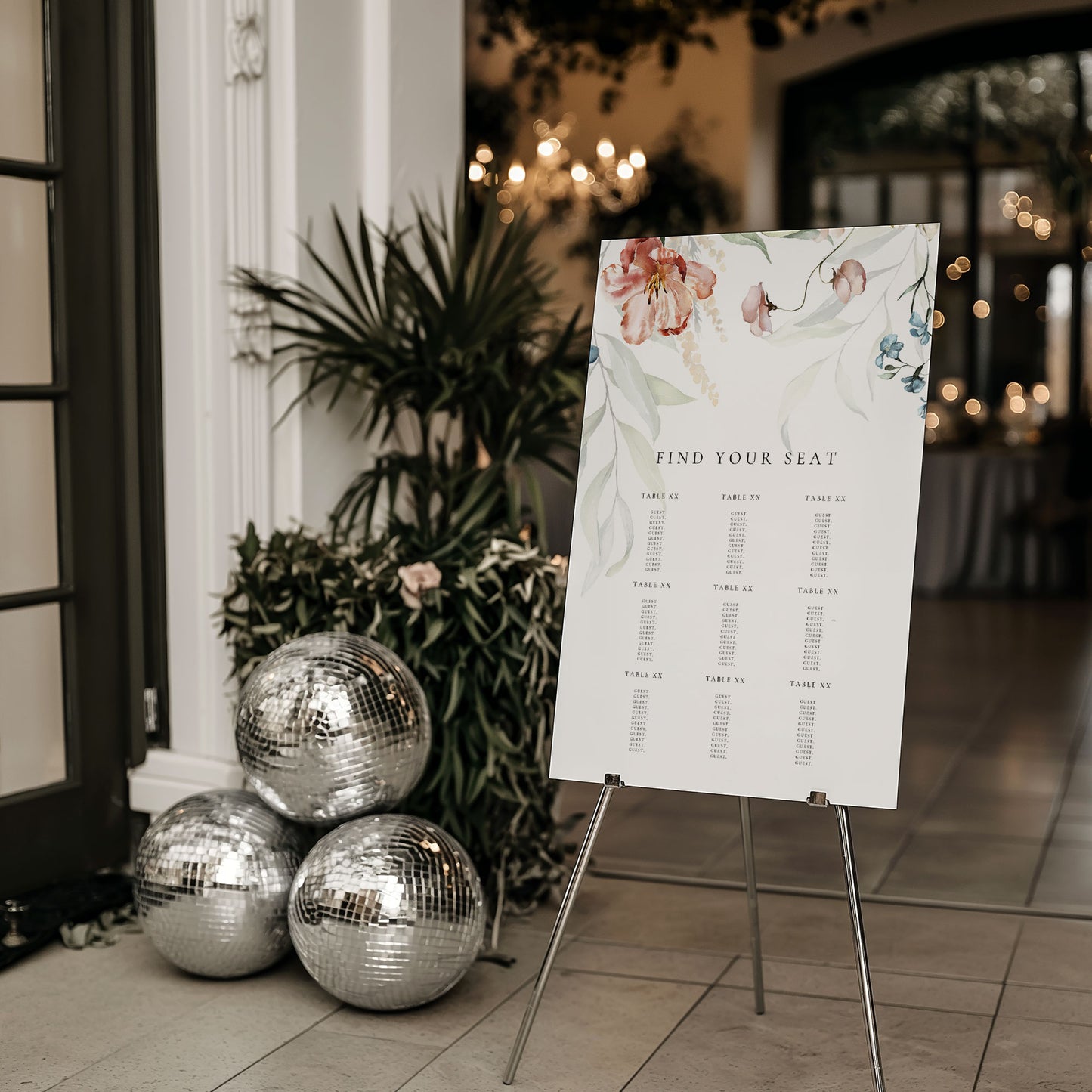 Gaia Watercolour Floral Wedding Seating Plan Sign