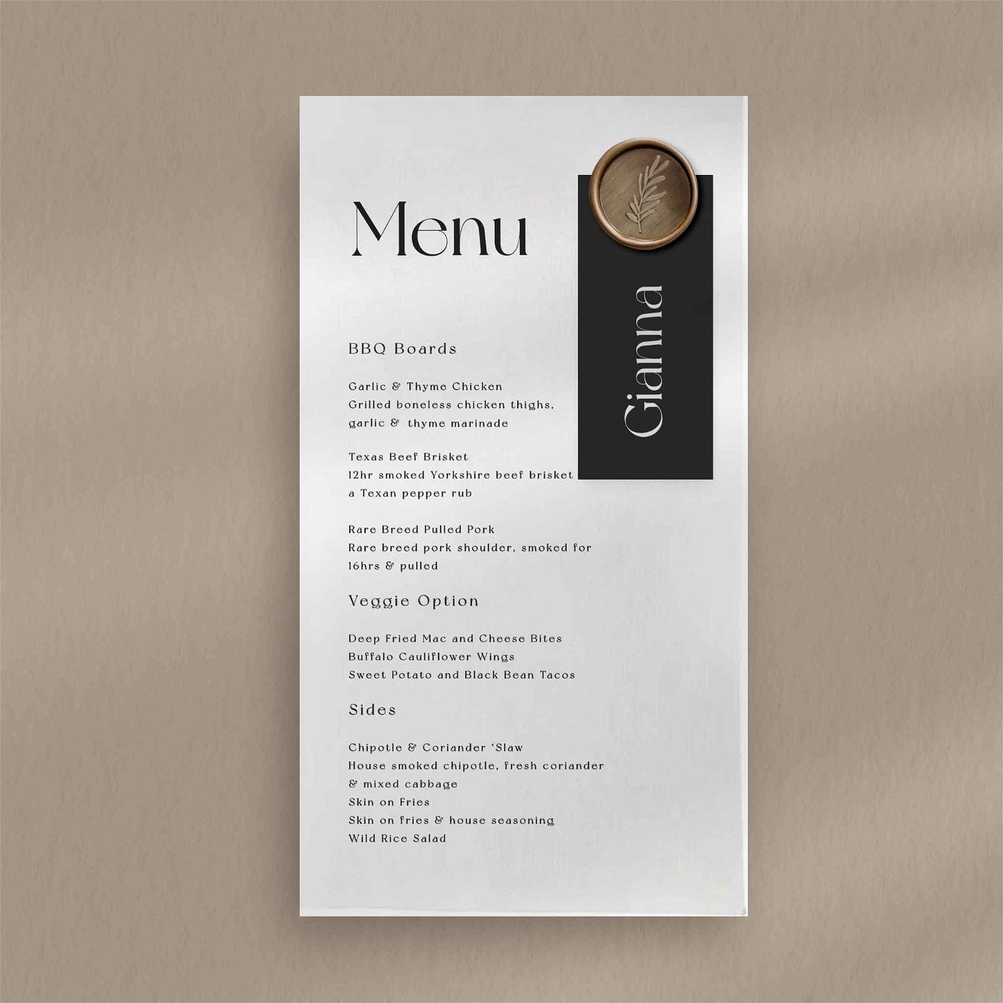 Gianna Menu - Ivy and Gold Wedding Stationery
