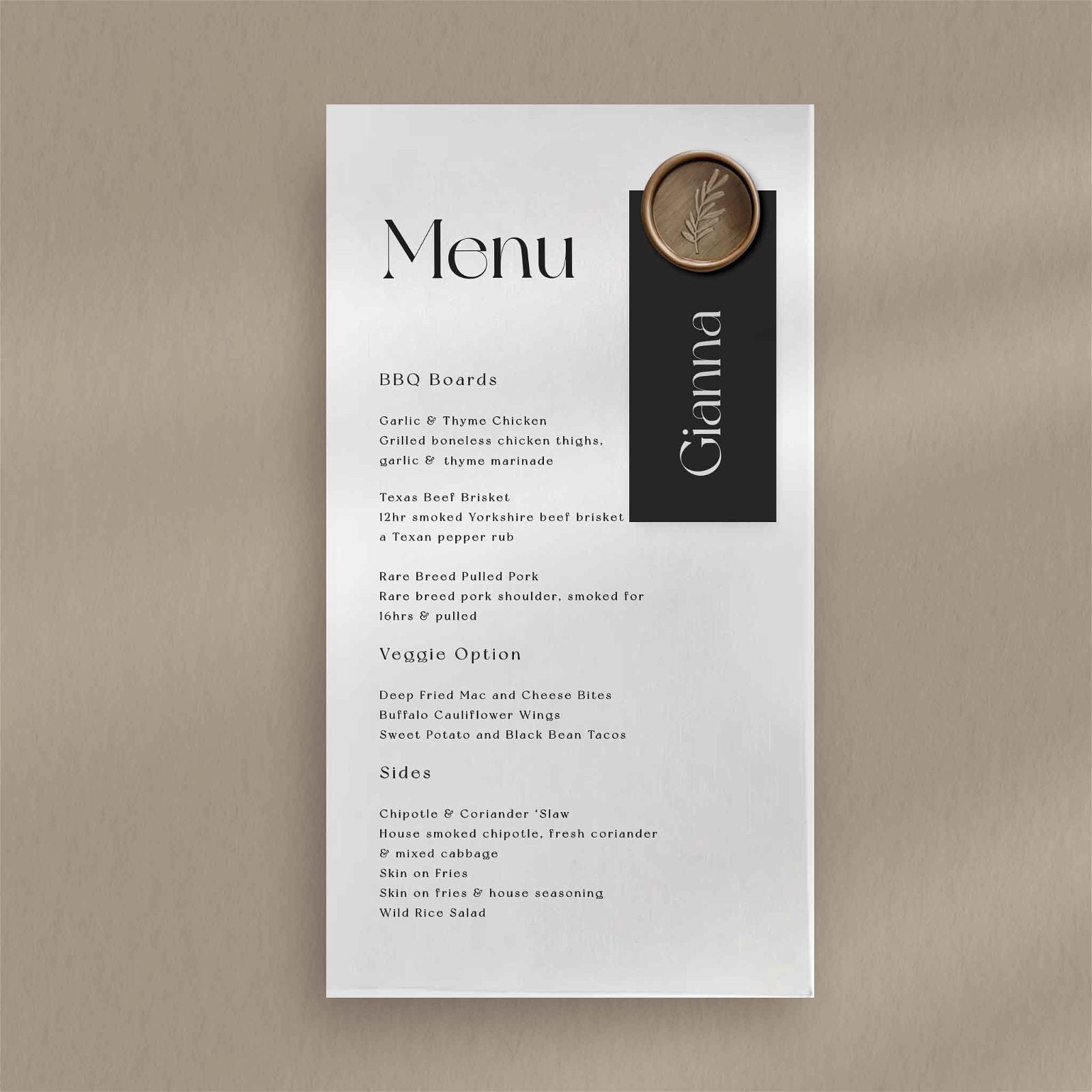 Gianna Menu - Ivy and Gold Wedding Stationery