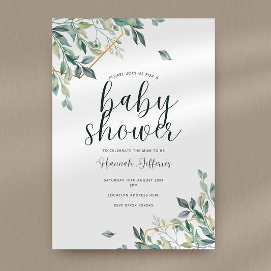 Geometric Foliage Baby Shower Invitation