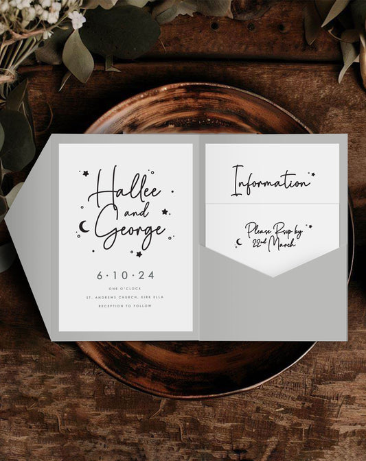 Hallee | Celestial Pocketfold Invitation - Ivy and Gold Wedding Stationery