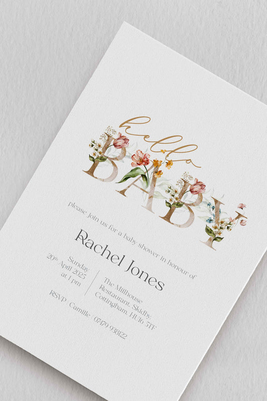 Floral Baby Shower Invitation - Ivy and Gold Wedding Stationery