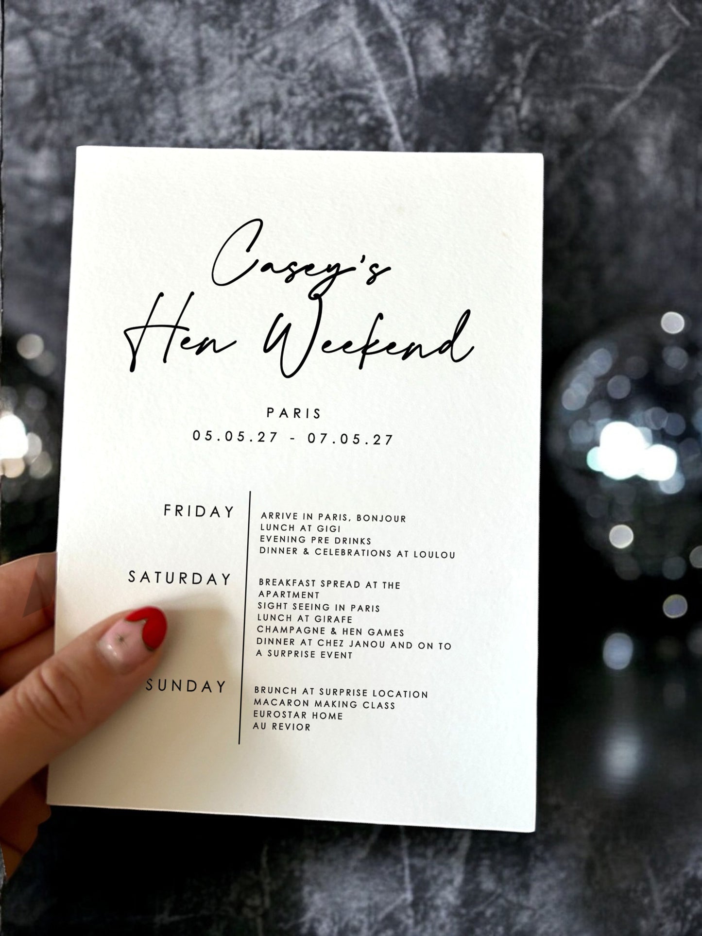 Hen Itinerary Digital Template