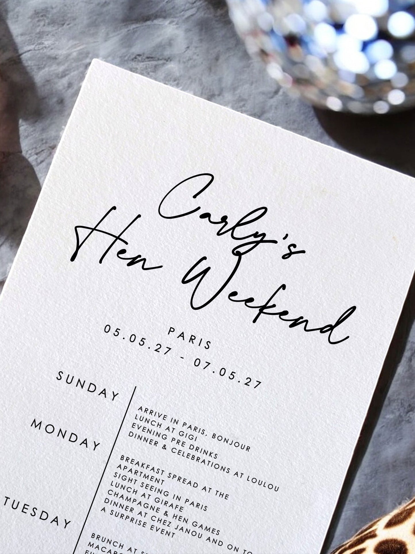 Hen Itinerary Digital Template
