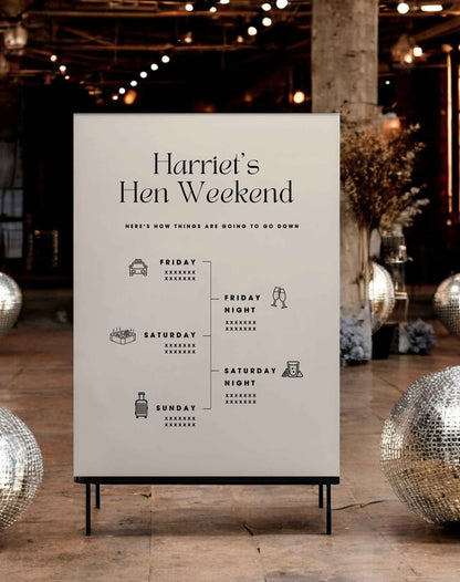 Hen Party Timeline Sign - Ivy and Gold Wedding Stationery