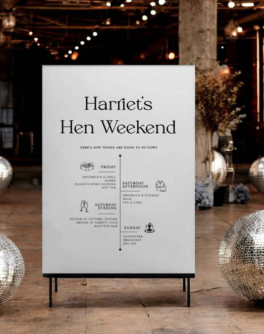 Hen Party Timeline Sign - Ivy and Gold Wedding Stationery