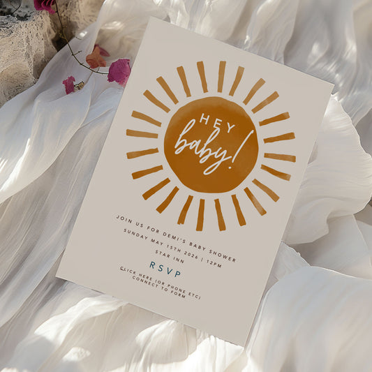 Sun Hey Baby Shower Invitation & Digital Template Bundle