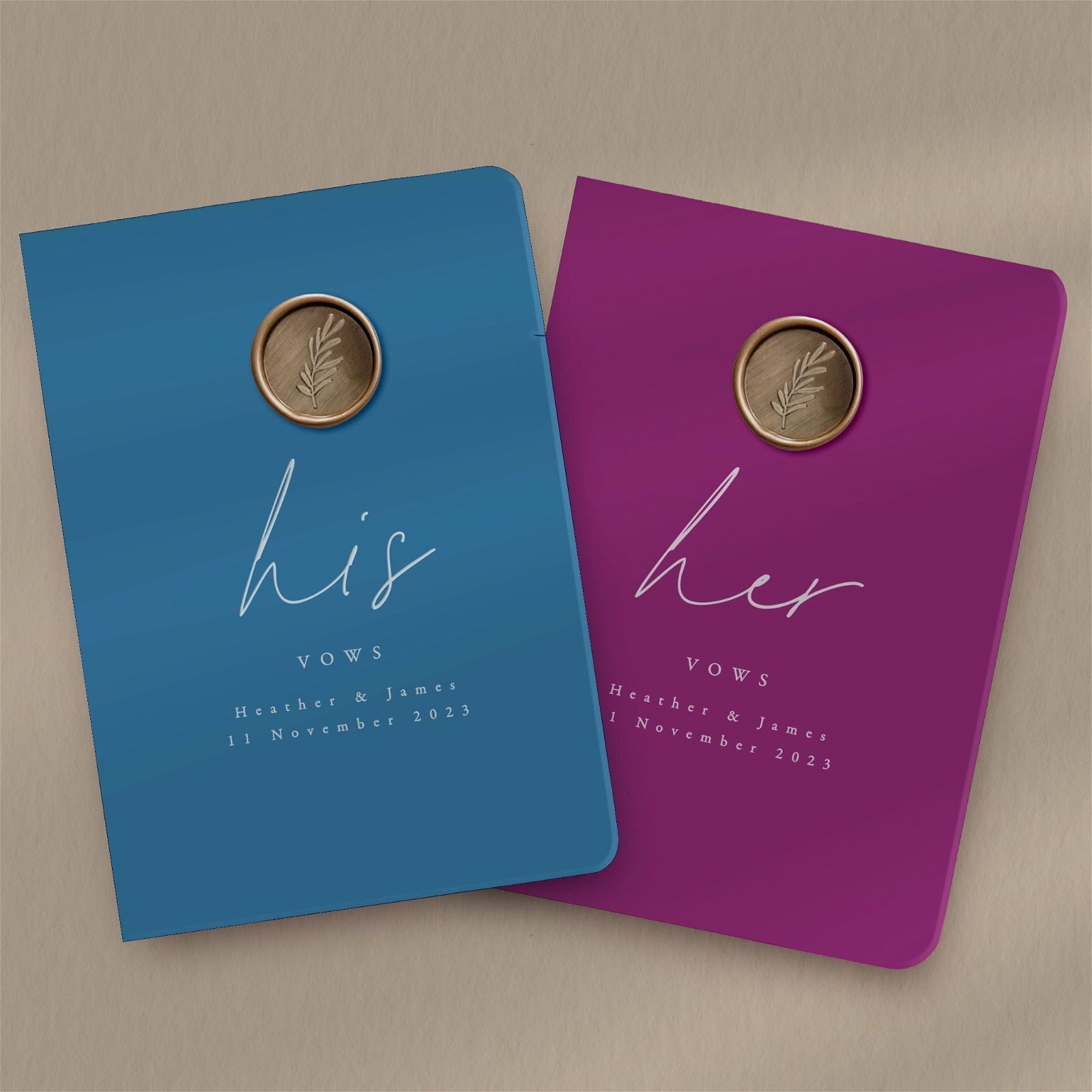 His & Her Vow Books - Ivy and Gold Wedding Stationery