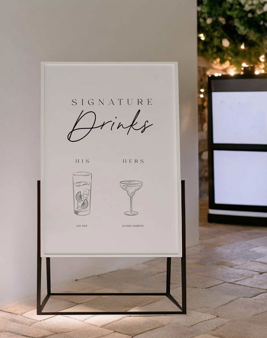 His & Hers Signature Drinks Sign - Ivy and Gold Wedding Stationery