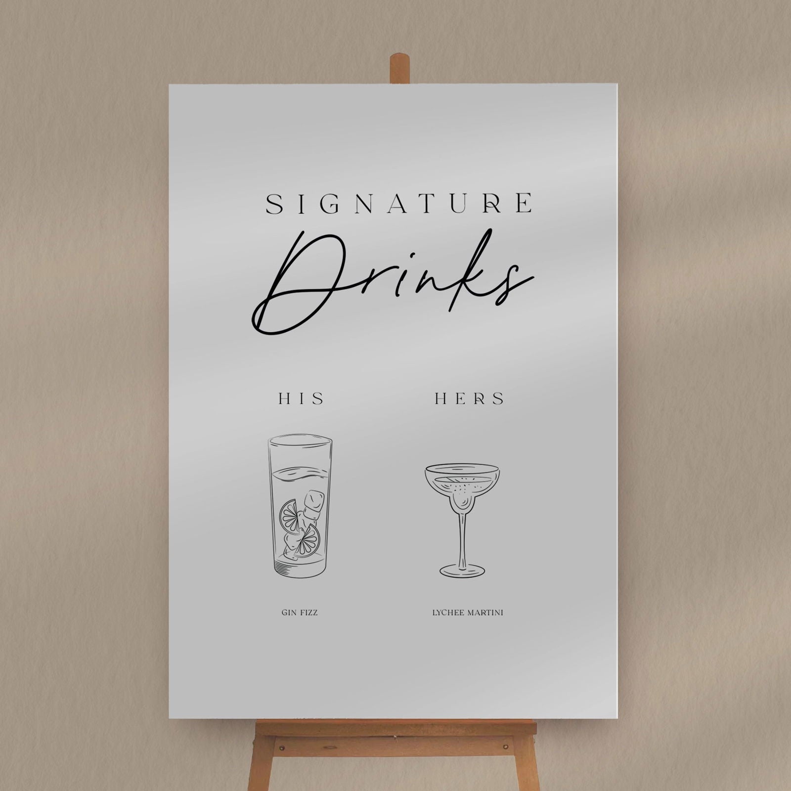 His & Hers Signature Drinks Sign - Ivy and Gold Wedding Stationery