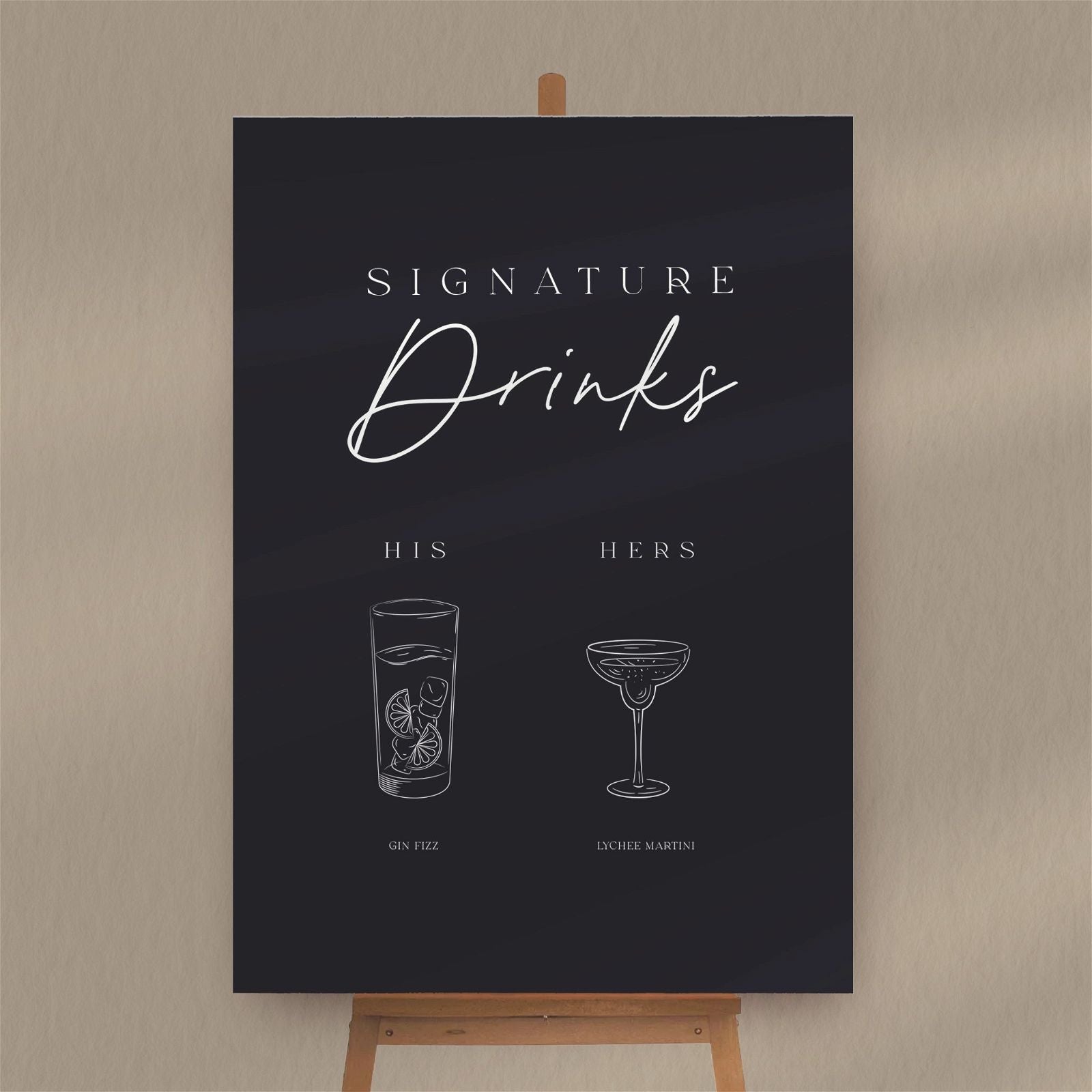 His & Hers Signature Drinks Sign - Ivy and Gold Wedding Stationery