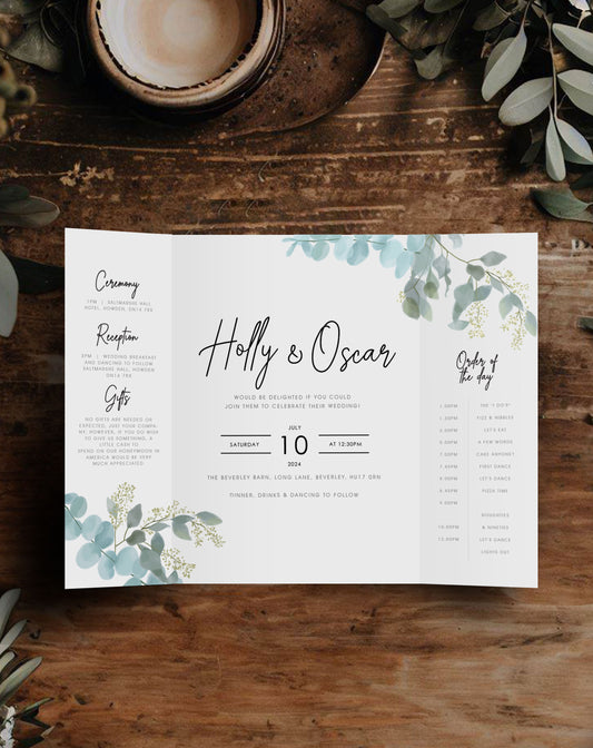 Holly Eucalyptus Gatefold Invitation - Ivy and Gold Wedding Stationery