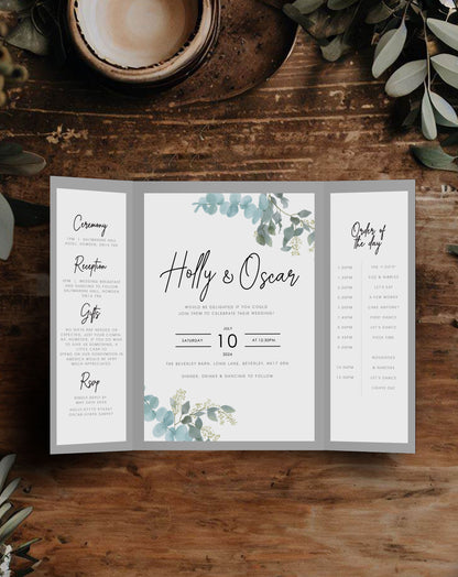 Holly Eucalyptus Gatefold Invitation - Ivy and Gold Wedding Stationery