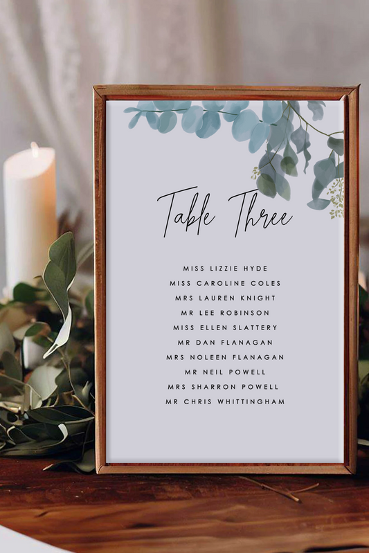 Holly | Eucalyptus Seating Plan Card - Ivy and Gold Wedding Stationery