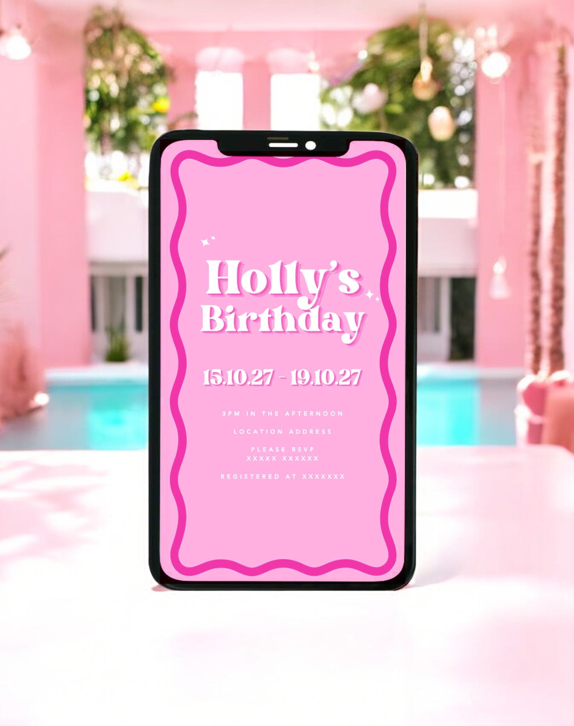 Holly Wavy Pink Birthday Itinerary & Invitation - Ivy and Gold Wedding Stationery