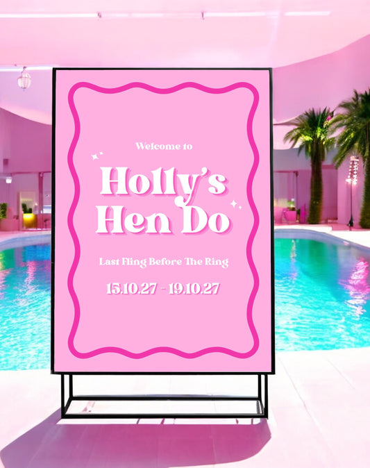 Holly Pink Hen Party Sign - Ivy and Gold Wedding Stationery