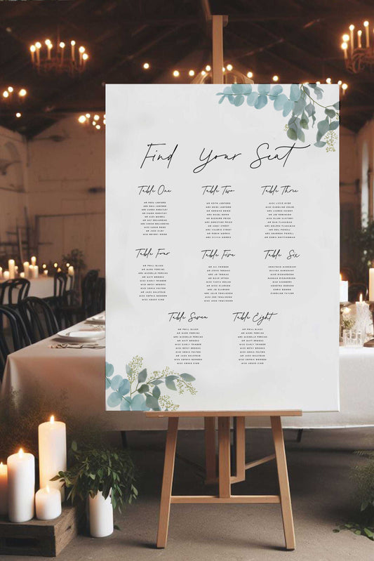 Holly | Eucalyptus Seating Plan - Ivy and Gold Wedding Stationery