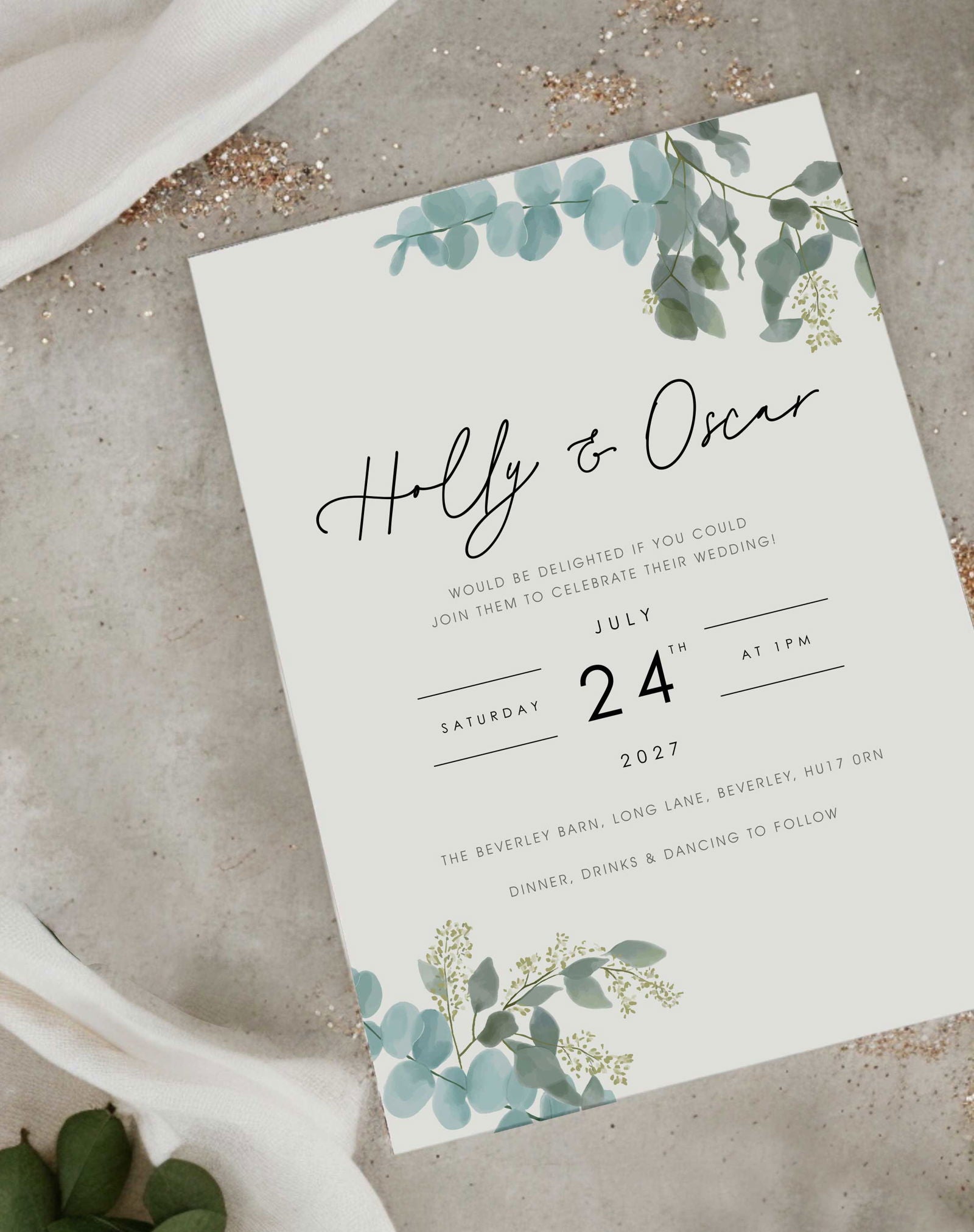 Holly | Eucalyptus Wedding Invitation - Ivy and Gold Wedding Stationery