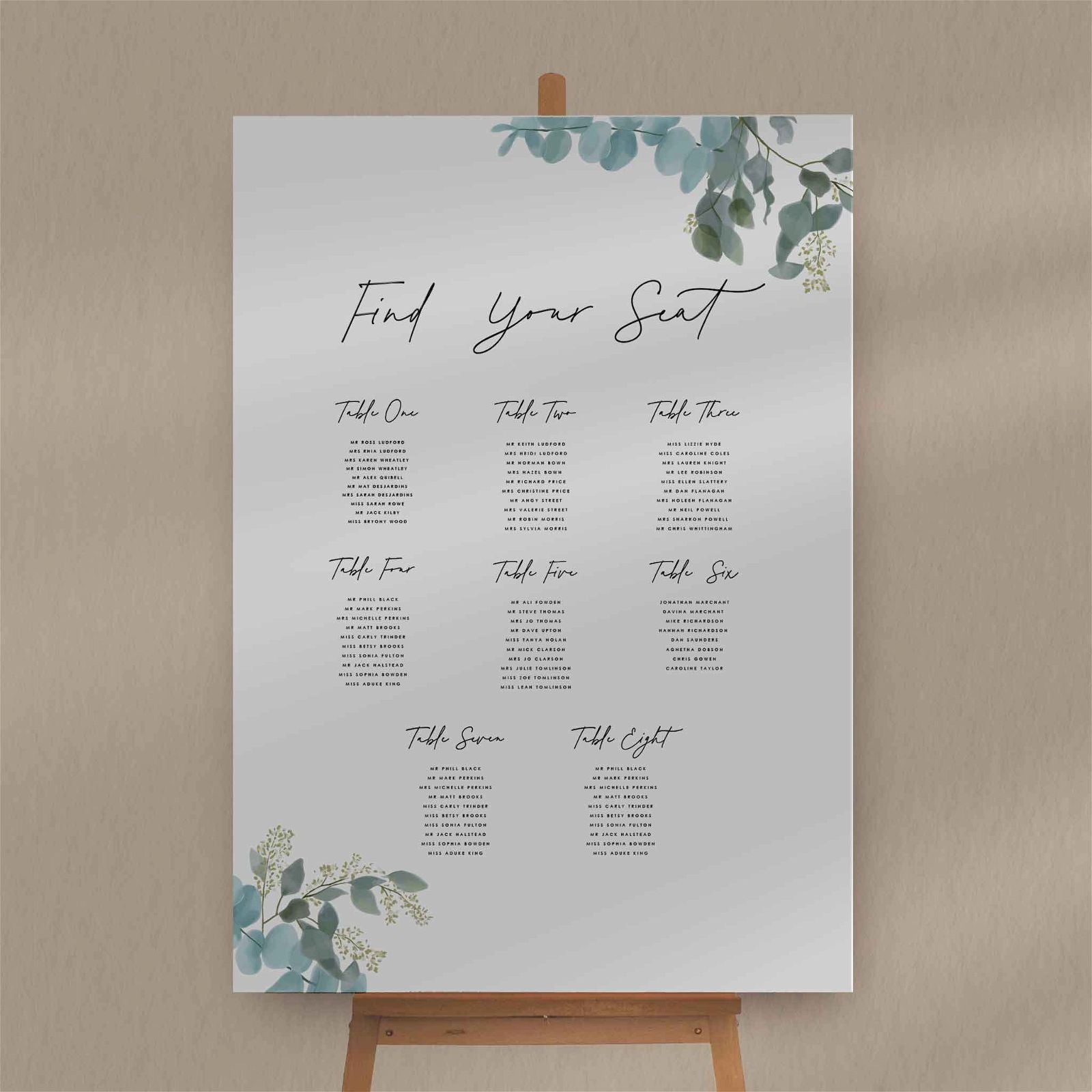 Holly | Eucalyptus Seating Plan - Ivy and Gold Wedding Stationery
