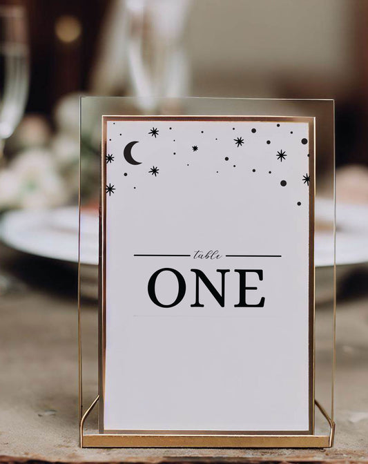 Indy Moon & Stars Table Number - Ivy and Gold Wedding Stationery