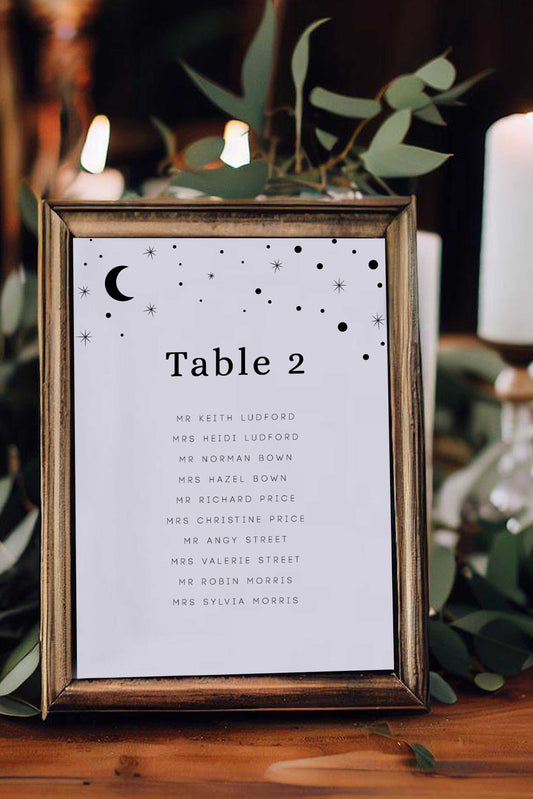 Indy | Moon & Stars Seating Plan Card - Ivy and Gold Wedding Stationery