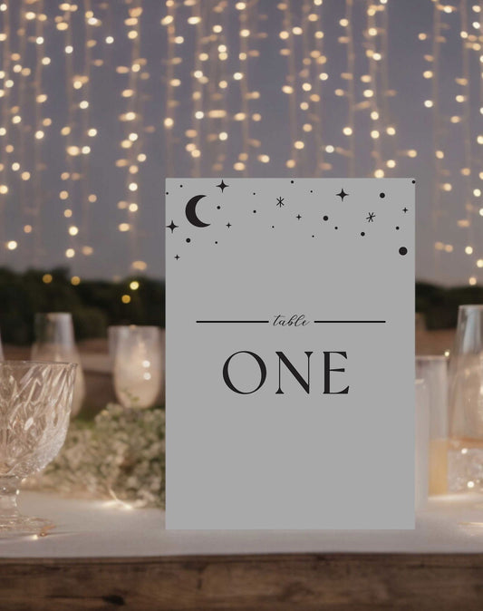 Indy | Moon & Stars Table Number - Ivy and Gold Wedding Stationery