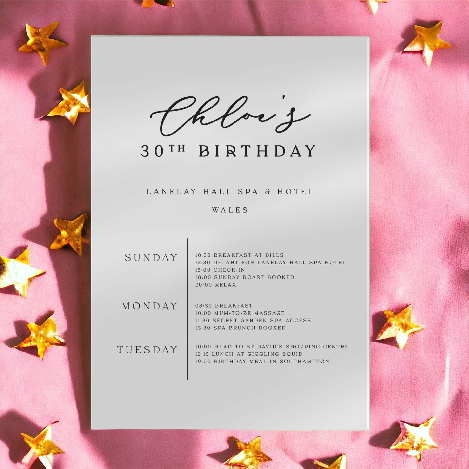 Personalised Birthday Weekend Itinerary Card - Ivy and Gold Wedding Stationery