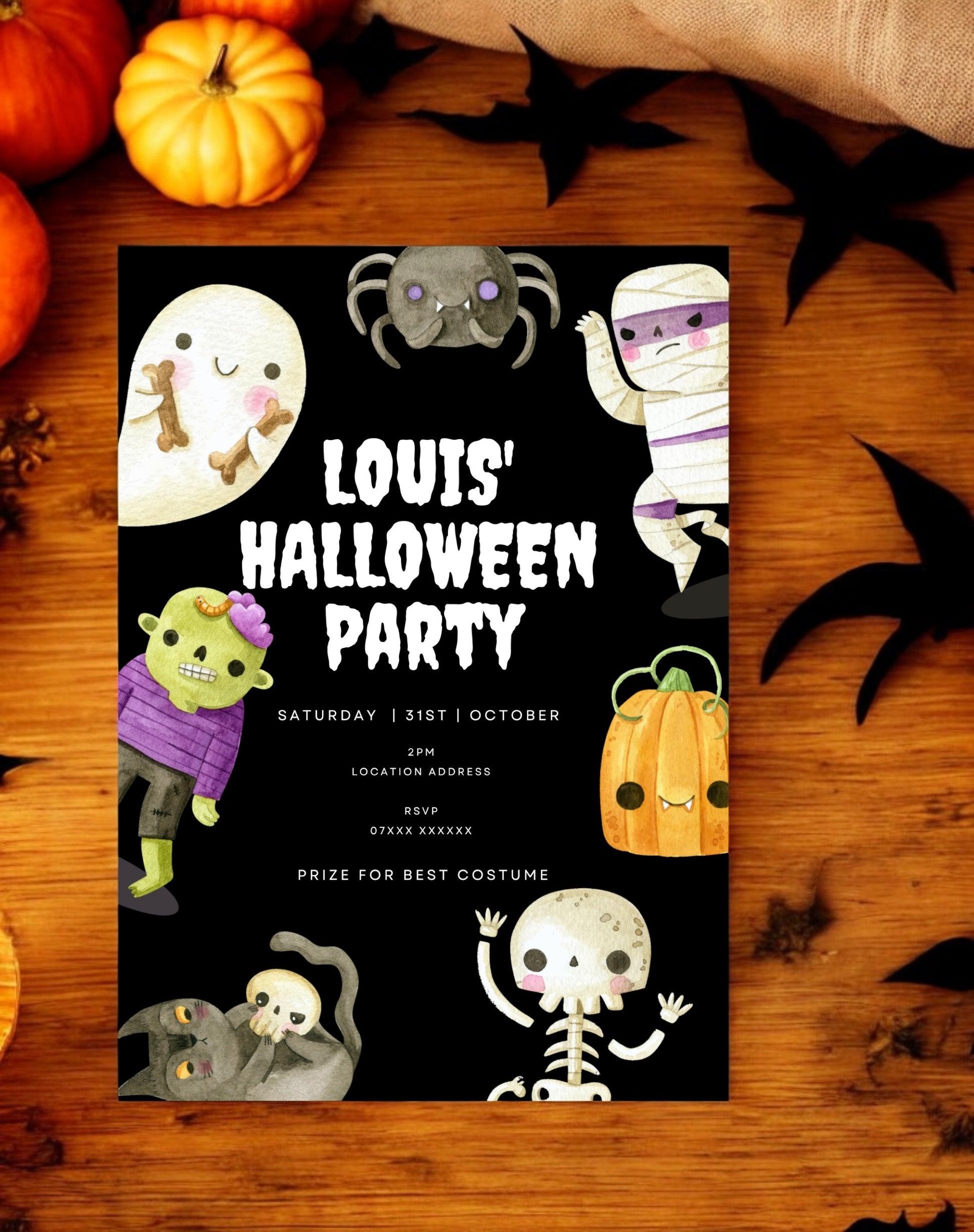 Kids Halloween Party Digital Invitation Template - Ivy and Gold Wedding Stationery