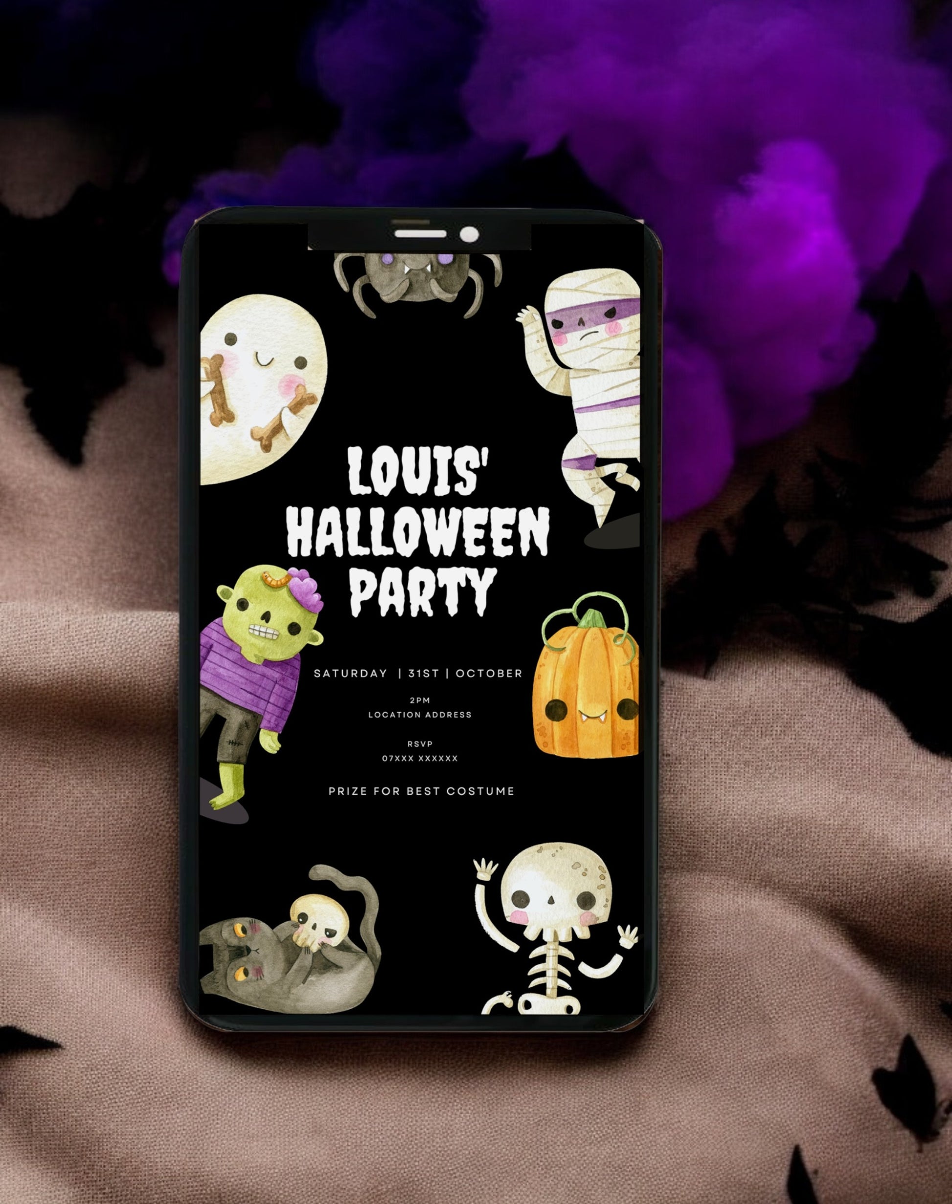Kids Halloween Party Digital Invitation Template - Ivy and Gold Wedding Stationery