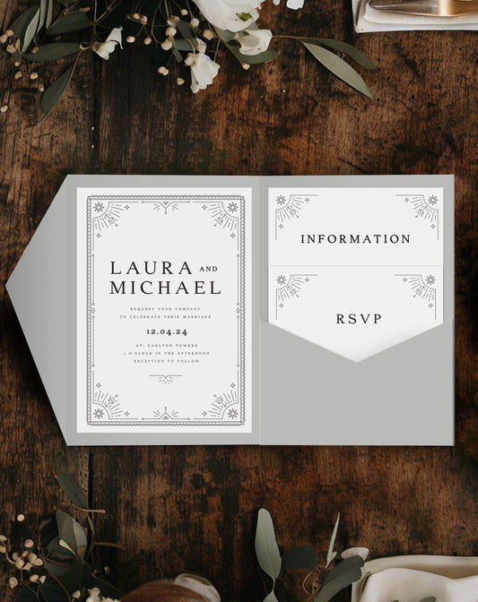 Laura Tarot Pocketfold Invitation - Ivy and Gold Wedding Stationery