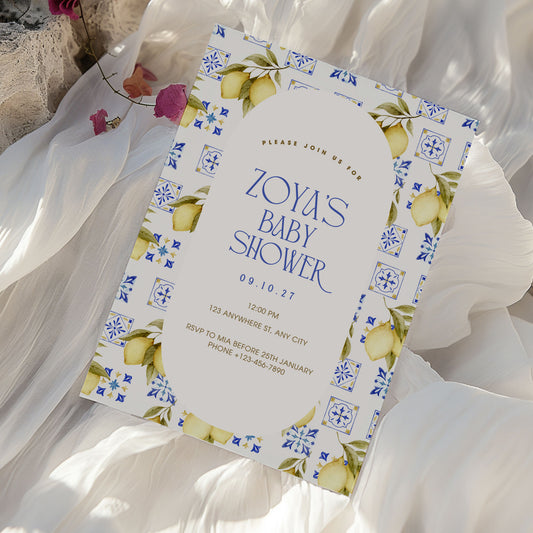 Lemons Sicilian Baby Shower Invitation & Digital Template Bundle