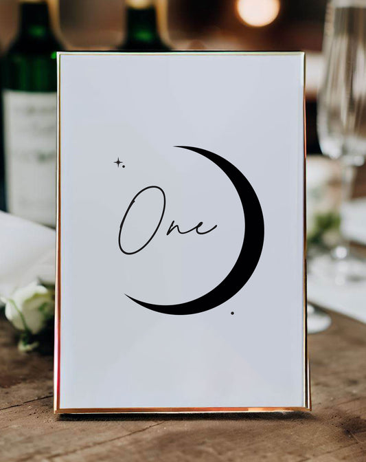 Lorna Crescent Moon Table Number - Ivy and Gold Wedding Stationery
