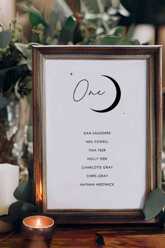 Lorna | Crescent Moon Seating Plan Card - Ivy and Gold Wedding Stationery