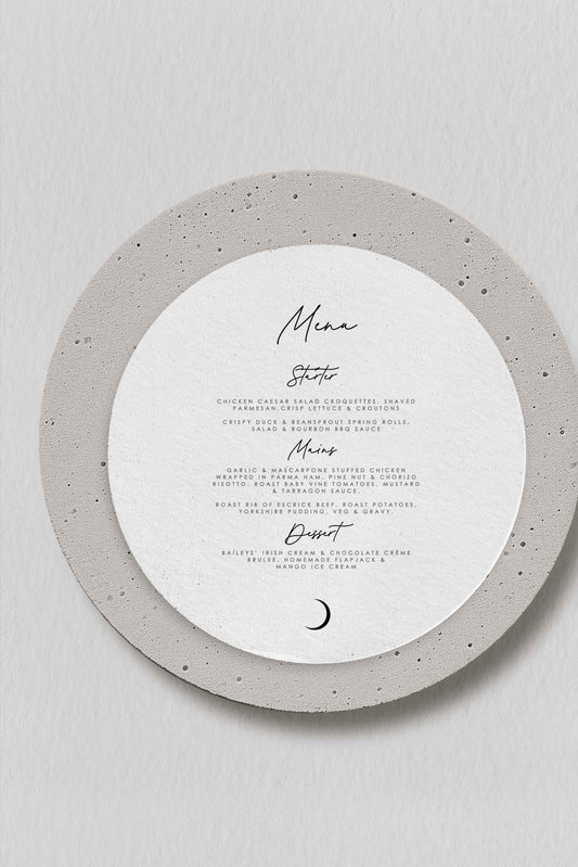Lorna | Crescent Moon Wedding Menu - Ivy and Gold Wedding Stationery