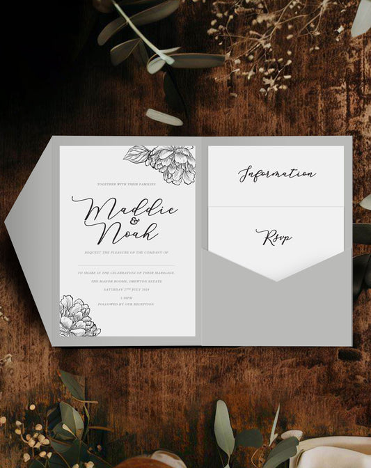 Maddie Peony Pocketfold Invitation - Ivy and Gold Wedding Stationery