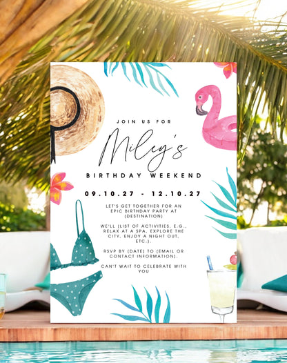 Miley Beach & Pool Party Birthday Itinerary & Invitation - Ivy and Gold Wedding Stationery